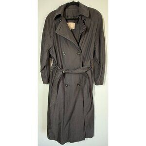 VTG London Fog Womens Trench Coat Black 8 Petite Double Breast Belt Transitional